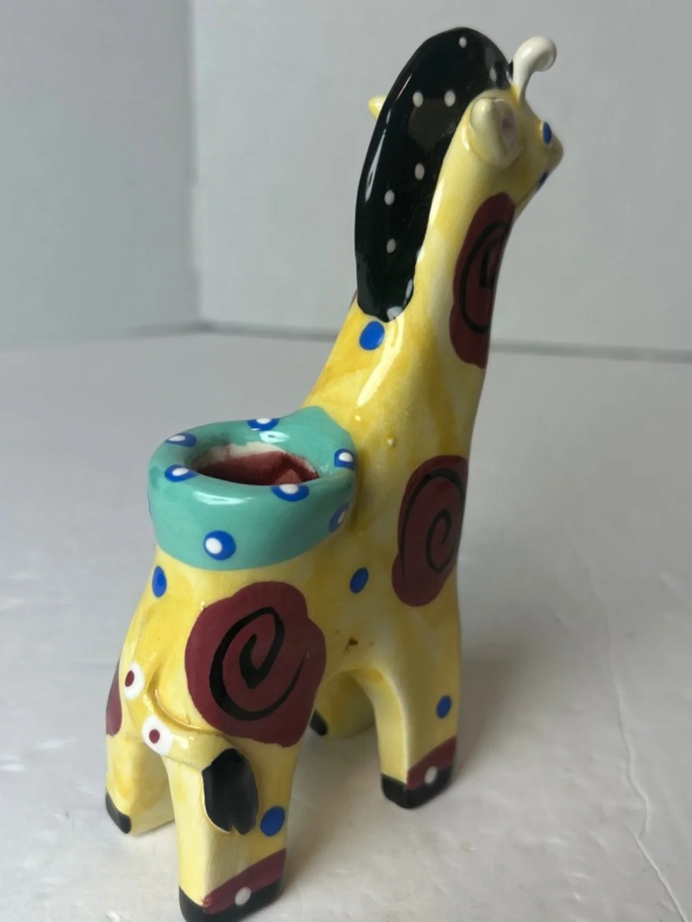 VTG RussianYellow Ceramic Giraffe Candle Holder Decor Handpainted Dainty Kawaii